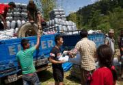 Pickup truck filled with supplies