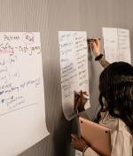 Learners from the Substance Use Disorder (SUD) Ventures program ideate together during a team work session at the MIT Media Lab.